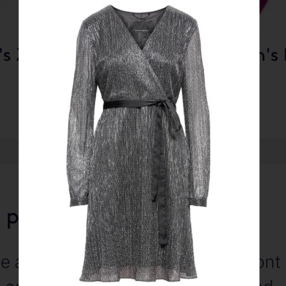 Banana Republic Pleated Faux-Wrap Metallic Dress - Picture 1 of 8
